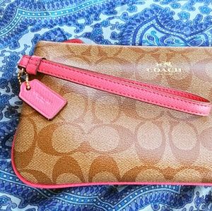 Brown and pink coach clutch/ wallet